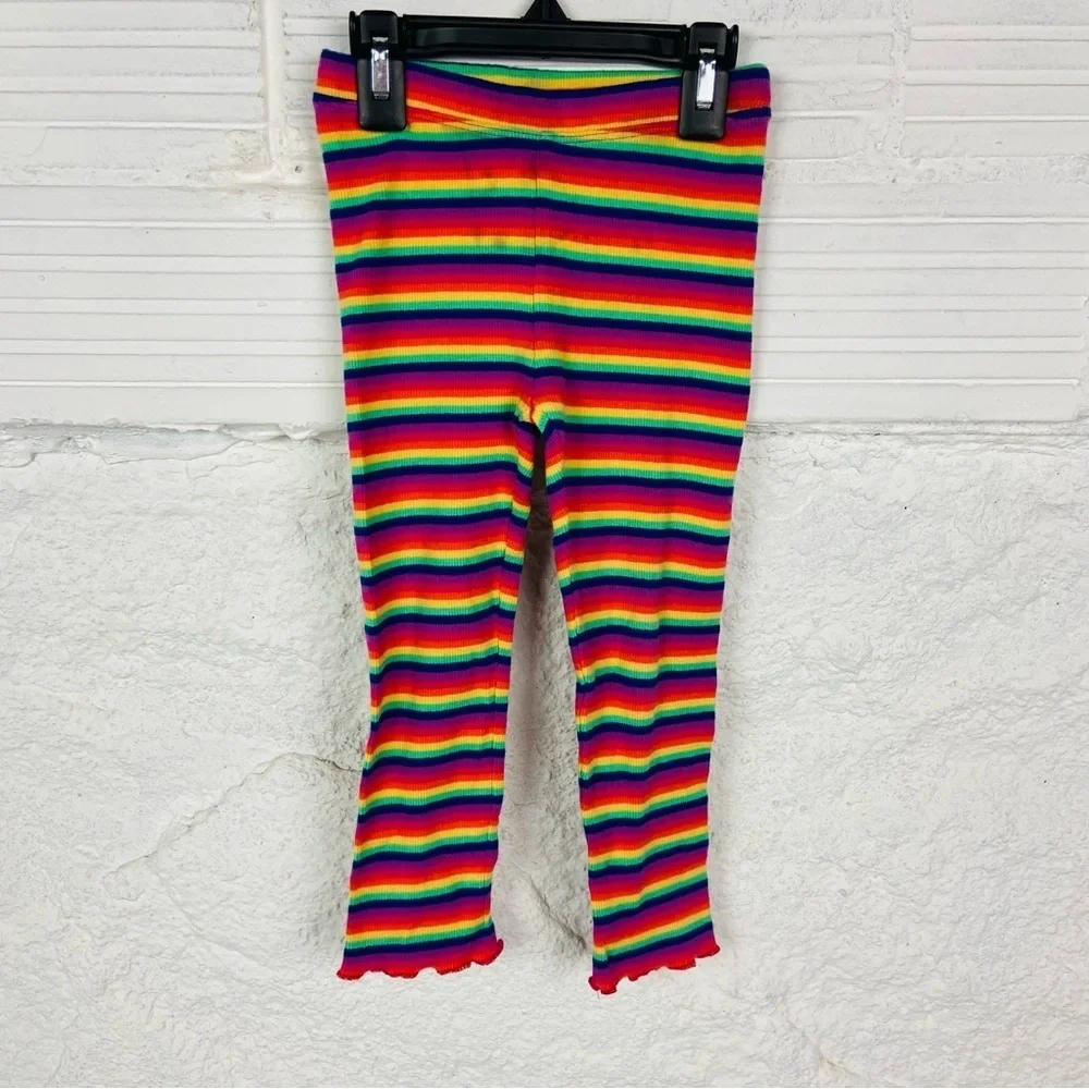 GYMBOREE rainbow Colorful Striped ribbed ruffle bottom cotton stretch Leggings
